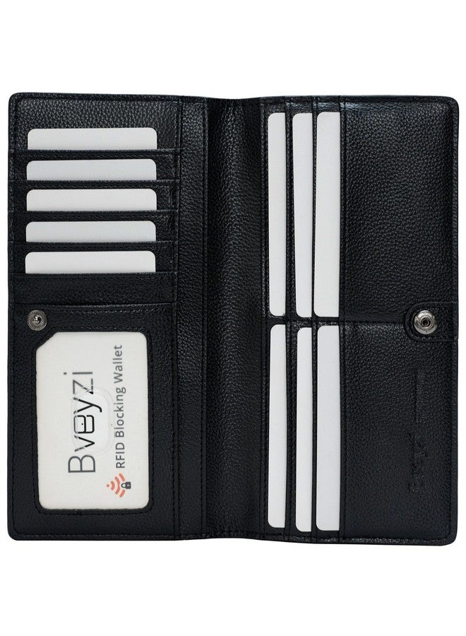 Bveyzi Ultra Slim Thin Leather Rfid Blocking Credit Card Holder Bifold Clutch Wallets For Women (Black) - Image 1