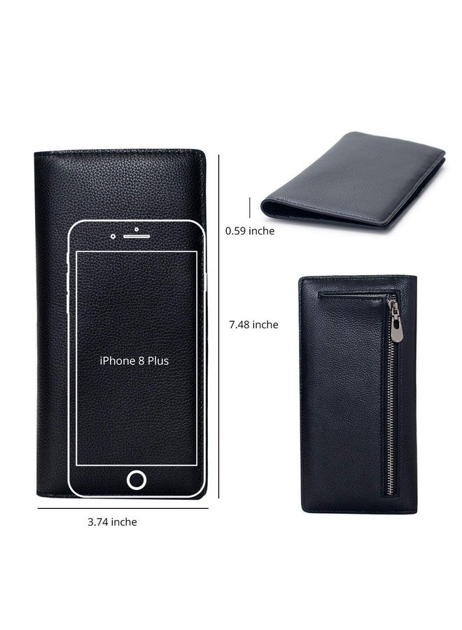 Bveyzi Ultra Slim Thin Leather Rfid Blocking Credit Card Holder Bifold Clutch Wallets For Women (Black) - Image 5