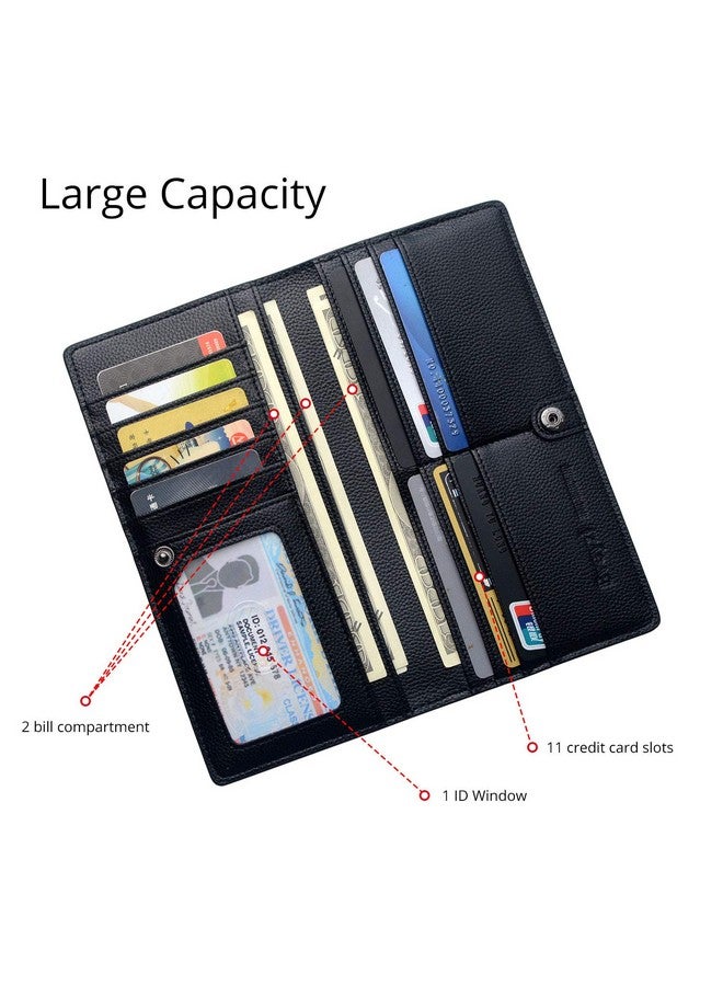Bveyzi Ultra Slim Thin Leather Rfid Blocking Credit Card Holder Bifold Clutch Wallets For Women (Black) - Image 3