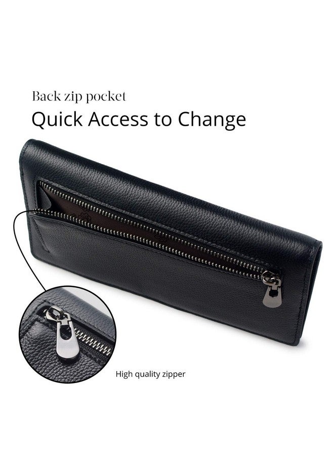Bveyzi Ultra Slim Thin Leather Rfid Blocking Credit Card Holder Bifold Clutch Wallets For Women (Black) - Image 4