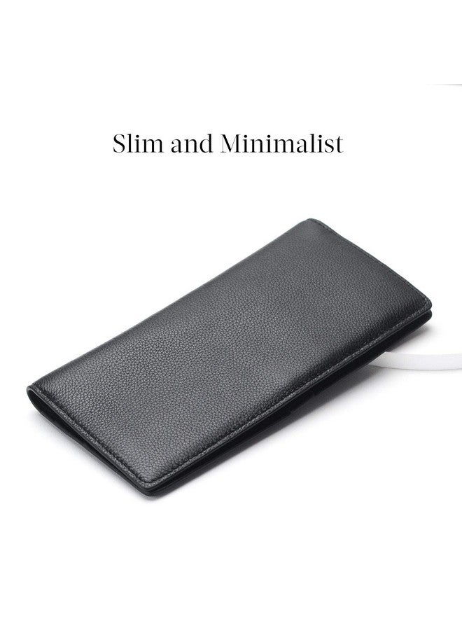 Bveyzi Ultra Slim Thin Leather Rfid Blocking Credit Card Holder Bifold Clutch Wallets For Women (Black) - Image 2