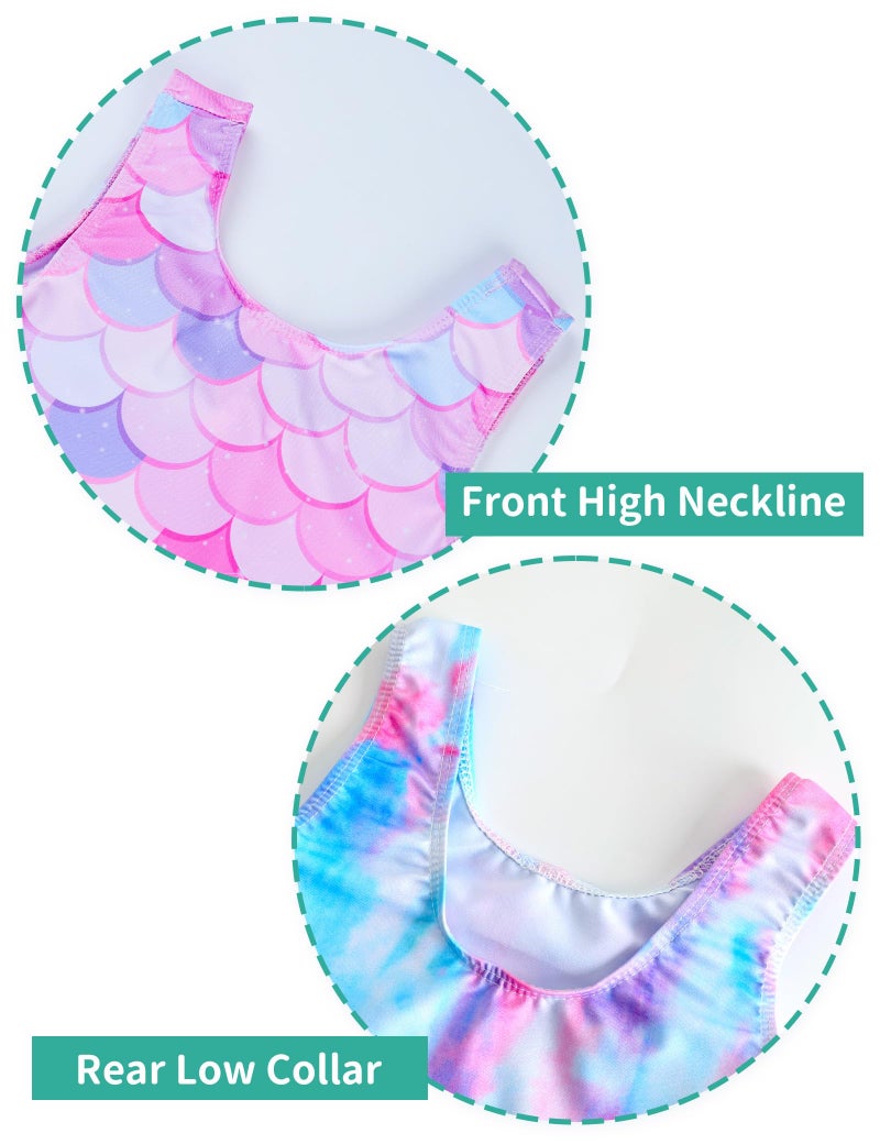 Nymphperi Leotards Gymnastics for Girls Size 4t 5t Pink Mermaid Scales Biketards with Shorts Colorful Tie Dye Ballet Unitards - Image 3
