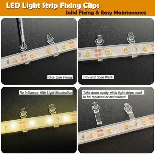 GRIVER 100 Pack Strip Light Mounting Brackets,Fixing Clips,One-Side Fixing,100 Screws Included (For 10mm Wide IP68 Silicone Cover Strips) - Image 4