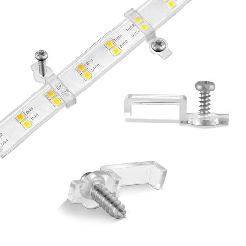 GRIVER 100 Pack Strip Light Mounting Brackets,Fixing Clips,One-Side Fixing,100 Screws Included (For 10mm Wide IP68 Silicone Cover Strips) - Image 1