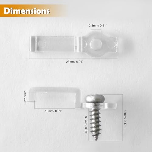 GRIVER 100 Pack Strip Light Mounting Brackets,Fixing Clips,One-Side Fixing,100 Screws Included (For 10mm Wide IP68 Silicone Cover Strips) - Image 2