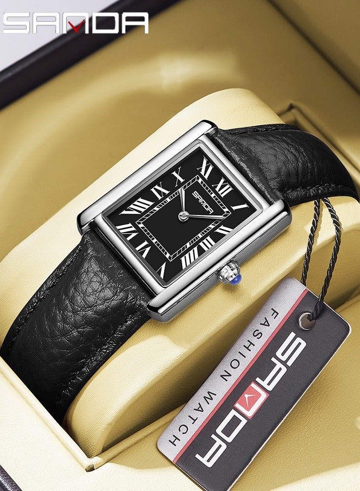 SANDA Men Quartz Watch Waterproof Casual Fashion Men Quartz Watches Wear Resistant Leather Strap Square Dial Design Business Wristwatch Male - Image 1