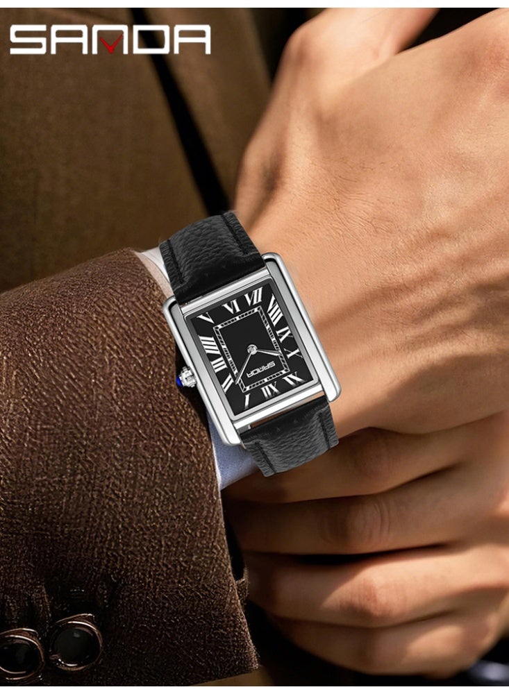 SANDA Men Quartz Watch Waterproof Casual Fashion Men Quartz Watches Wear Resistant Leather Strap Square Dial Design Business Wristwatch Male - Image 3