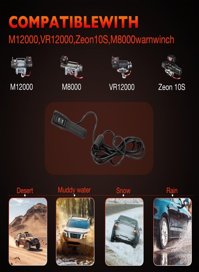 ATRACYPART 83665 Winch Remote Controller Hand Held Compatible with Warn M8000/ M10000/ M12000 Ford Dodge Ram Most SUV Winches, Ergonomic Grip with 12ft D-Shape Plug, with 5 Pin Plug - Image 3