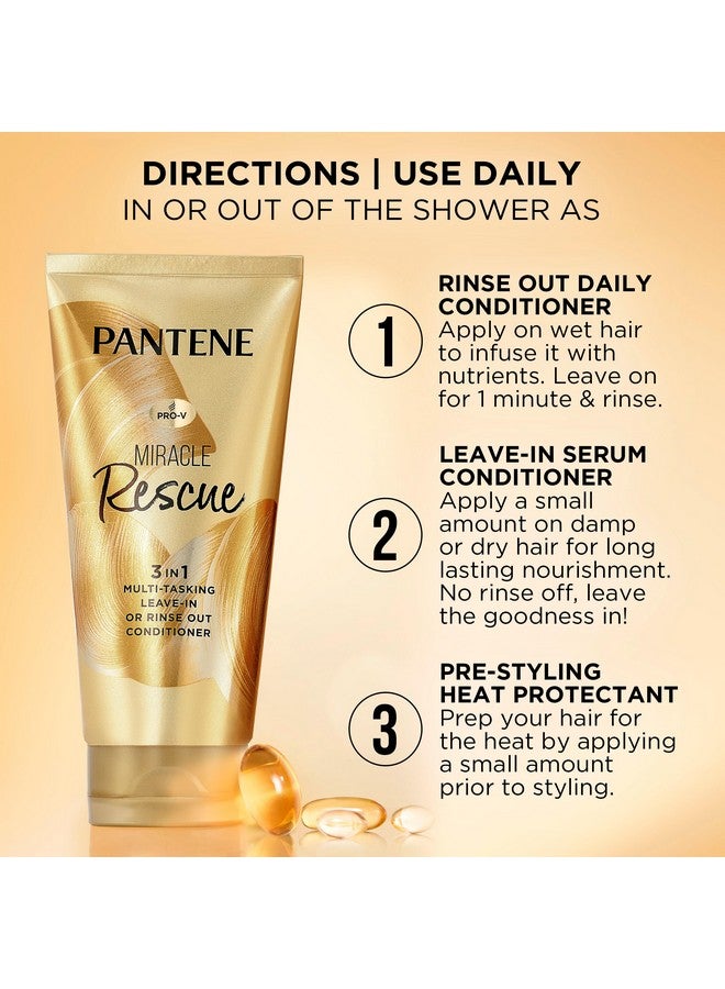 Pantene Miracle Rescue 3 in 1 Leave In Conditioner, Rinse off Conditioner, Heat Protectant for Hair, Detangler, Anti Frizz, Moisturizing, For All Hair Types, Safe for Color Treated Hair, 6.0 fl oz - Image 4