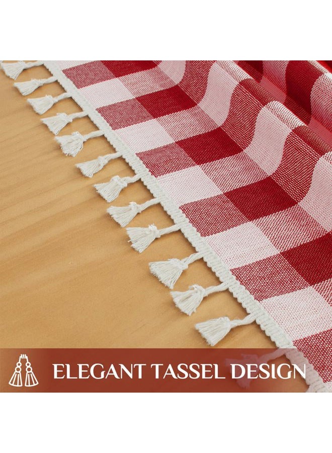 Softalker Checkered Tablecloth Rectangle, Outdoor Linen Cotton Gingham Table Cloth with Tassel, Heavy Duty Wrinkle Free Buffalo Plaid Table Cover for Kitchen Dining Summer Party - 55 x 84 Inch, Red - Image 4