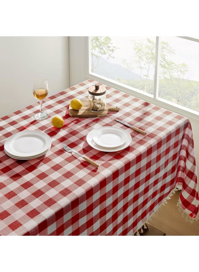 Softalker Checkered Tablecloth Rectangle, Outdoor Linen Cotton Gingham Table Cloth with Tassel, Heavy Duty Wrinkle Free Buffalo Plaid Table Cover for Kitchen Dining Summer Party - 55 x 84 Inch, Red - Image 2
