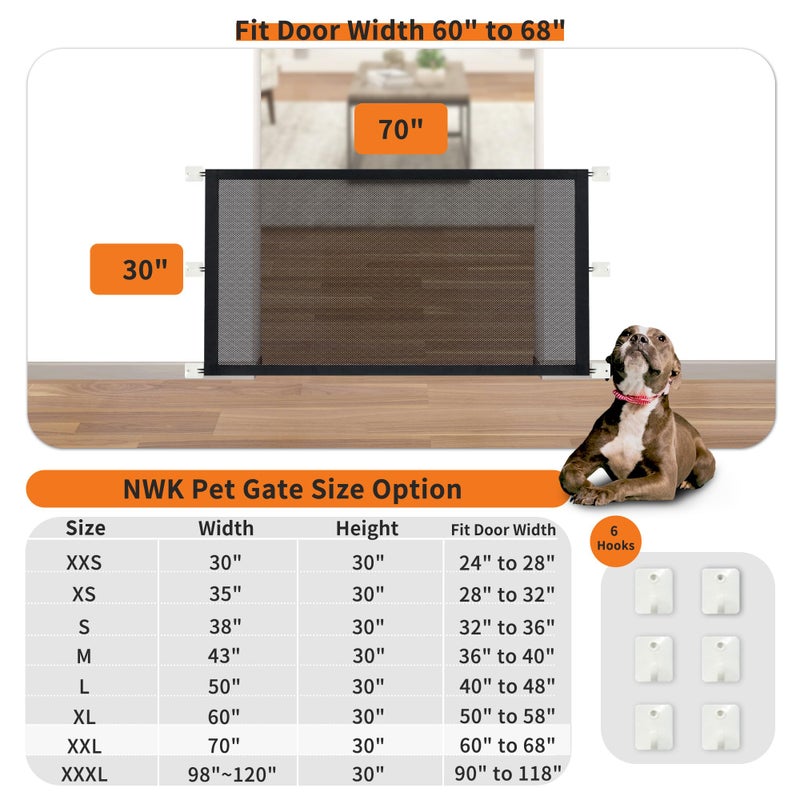 NWK Magic Dog Gate for Stairs Pet Gate for The House Providing a Safe Enclosure for Pets to Play and Rest, 6 Hooks Design (30'' X 70'') - Image 2