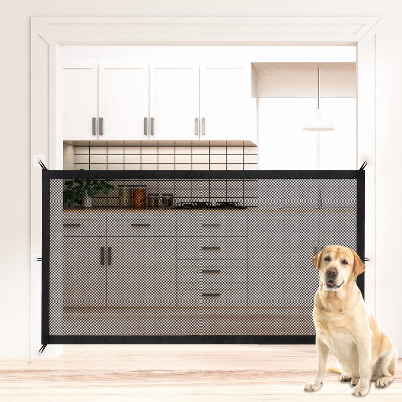 NWK Magic Dog Gate for Stairs Pet Gate for The House Providing a Safe Enclosure for Pets to Play and Rest, 6 Hooks Design (30'' X 70'') - Image 1