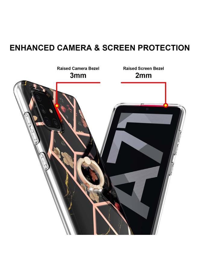 S-TOP Case For Samsung Galaxy A71 5G Electroplating Splicing Marble Flower Pattern TPU Shockproof Case with Rhinestone Ring Holder - Image 3