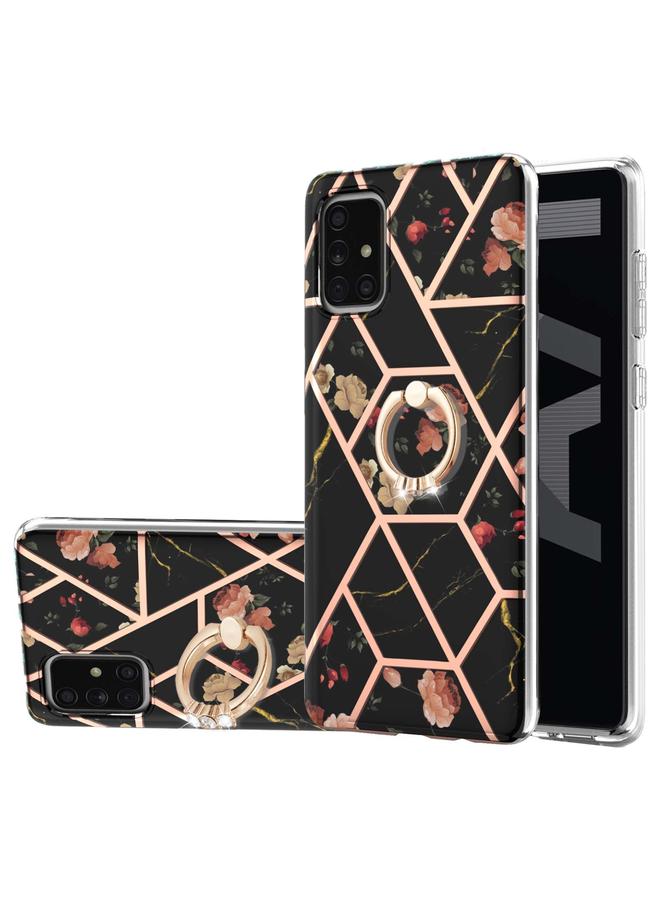 S-TOP Case For Samsung Galaxy A71 5G Electroplating Splicing Marble Flower Pattern TPU Shockproof Case with Rhinestone Ring Holder - Image 1