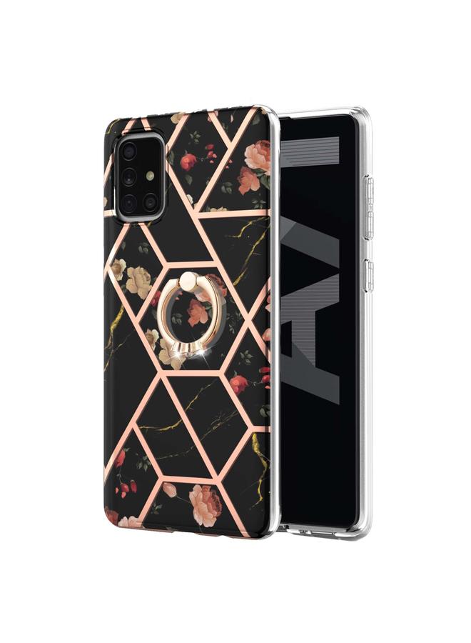 S-TOP Case For Samsung Galaxy A71 5G Electroplating Splicing Marble Flower Pattern TPU Shockproof Case with Rhinestone Ring Holder - Image 2