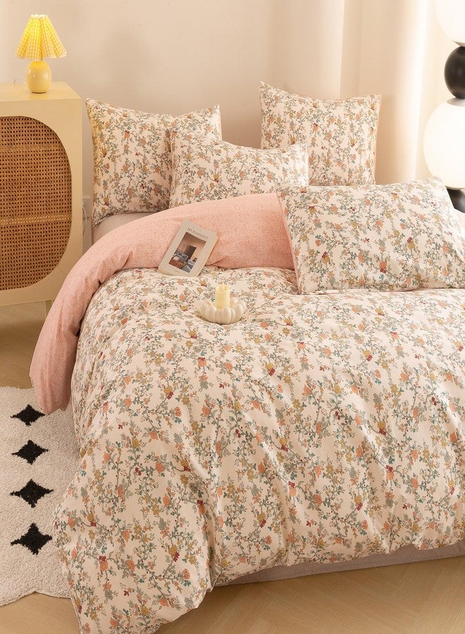 ECOCOTT Reversible Floral Duvet Cover King Size - 3 Piece 100% Washed Cotton Bedding Set, Soft Breathable Comforter Cover with Zipper Closure & Corner Ties - Image 2