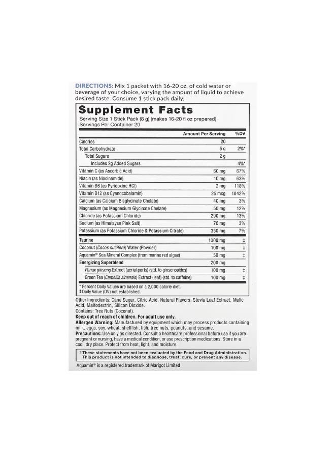 فوريس فاكتور Liquid Labs Energy Rapid Hydration Electrolyte Drink Mix Mango Margarita 20 Stick Packs 0.28 oz 8 g Each - Image 2