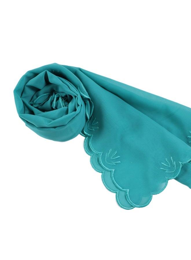 Four Sided Leaf Embroidered Plain Chiffon Square Scarf, Headscarf, Arabic Scarf - Image 1