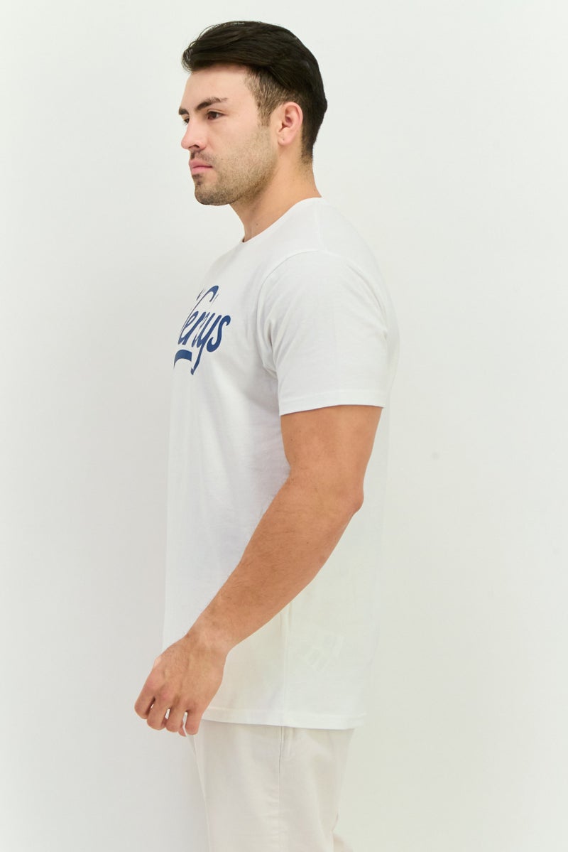 Men Crew Neck Short Sleeves Brand Logo T-Shirt, White