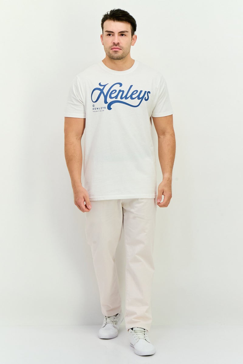 Men Crew Neck Short Sleeves Brand Logo T-Shirt, White
