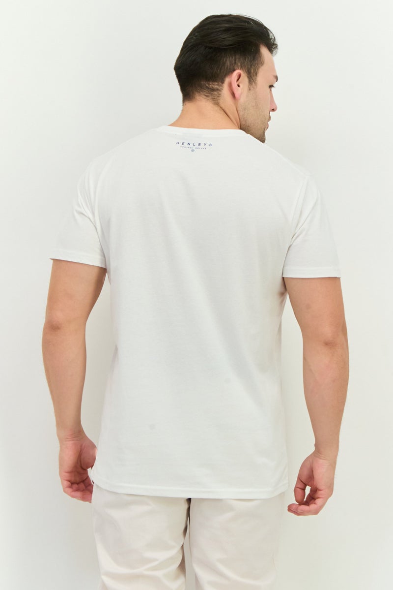 Men Crew Neck Short Sleeves Brand Logo T-Shirt, White