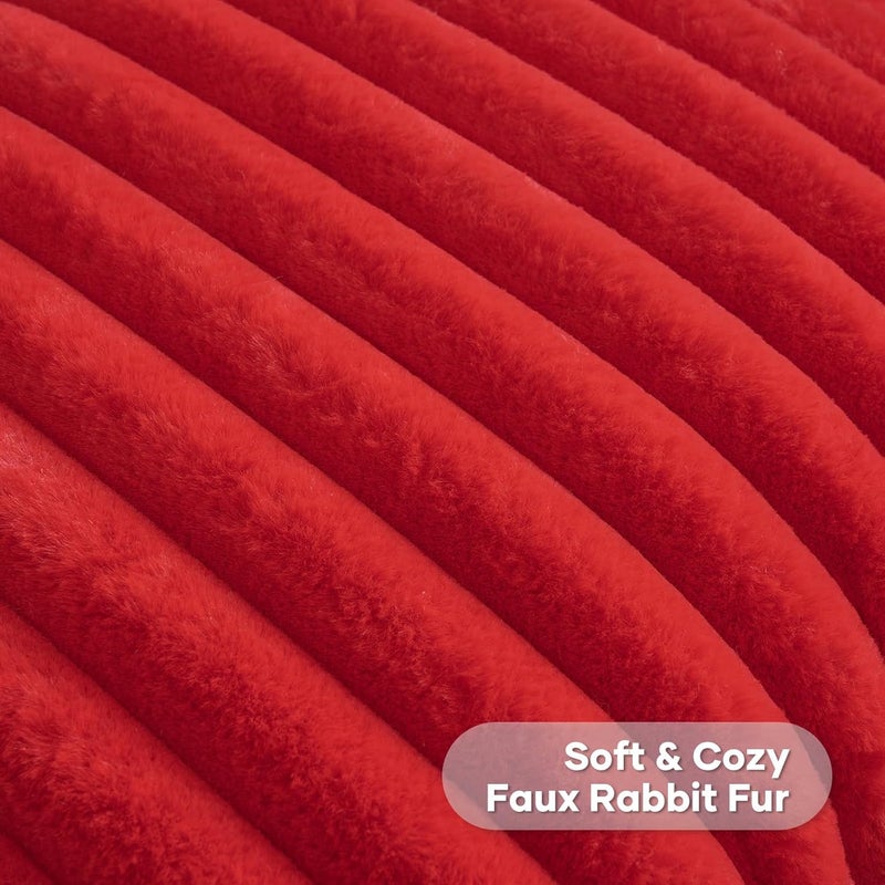 FUTEI Pack of 2 Fluffy Faux Fur Throw Pillow Covers 24x24 Inch Elegant Striped Textured Decorative European Cushion Cases Modern Accent Pillow for Couch Bed Living Room, Red - Image 2