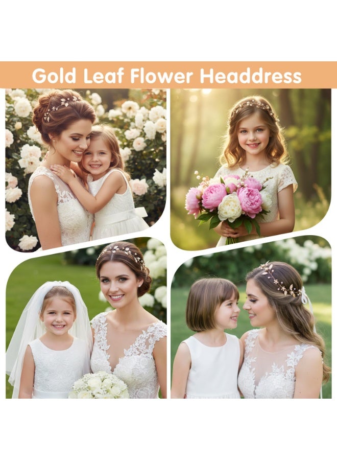 Boho Gold Leaf Pearl Bridal Headband, Adjustable Dainty Wedding Hair Piece, Hair Accessories for Bride Bridesmaid Flower Girl, Prom Party Halloween Elf Costume - Image 5