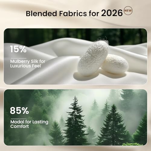THXSILK Luxury Mulberry Silk Bed Sheets Set 4pcs Silk Sheets Set 16 Deep Pocket 1 Fitted Sheet 1 Flat Sheet 2 Pillowcases with Zipper Closure King Champagne - Image 3