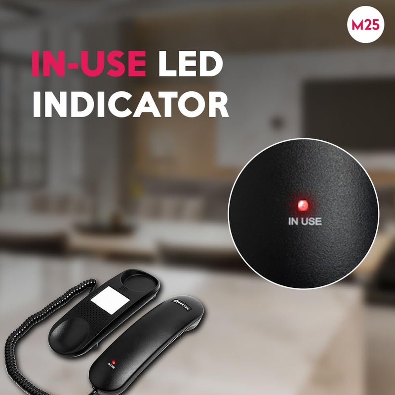 Beetel هاتف أرضي سلكي مدمج للغاية M25 مع خاصية عرض هوية المتصل، شاشة رقمية، مثبت على المكتب/الجدار، شاشة LCD مكونة من 12 رقم، متوافق مع FSK/DTMF، تحكم في مستوى رنين الجرس، إشارة LED (أسود M25) - Image 5