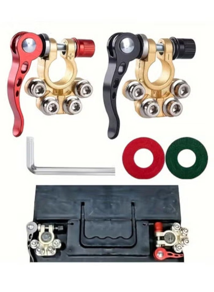 1pair Automotive brass power knob switch battery stake terminal clamp adapter leakproof  - Image 1