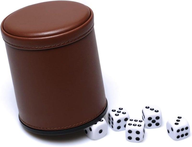 Bc Toptan 5 Pack PU Leather Dice Cups Felt Lining Quiet Shaker with 30 Dot Dice for Bar Party Yahtzee Farkle Dice Games - Image 2