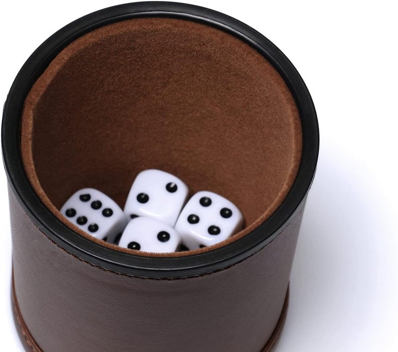 Bc Toptan 5 Pack PU Leather Dice Cups Felt Lining Quiet Shaker with 30 Dot Dice for Bar Party Yahtzee Farkle Dice Games - Image 4