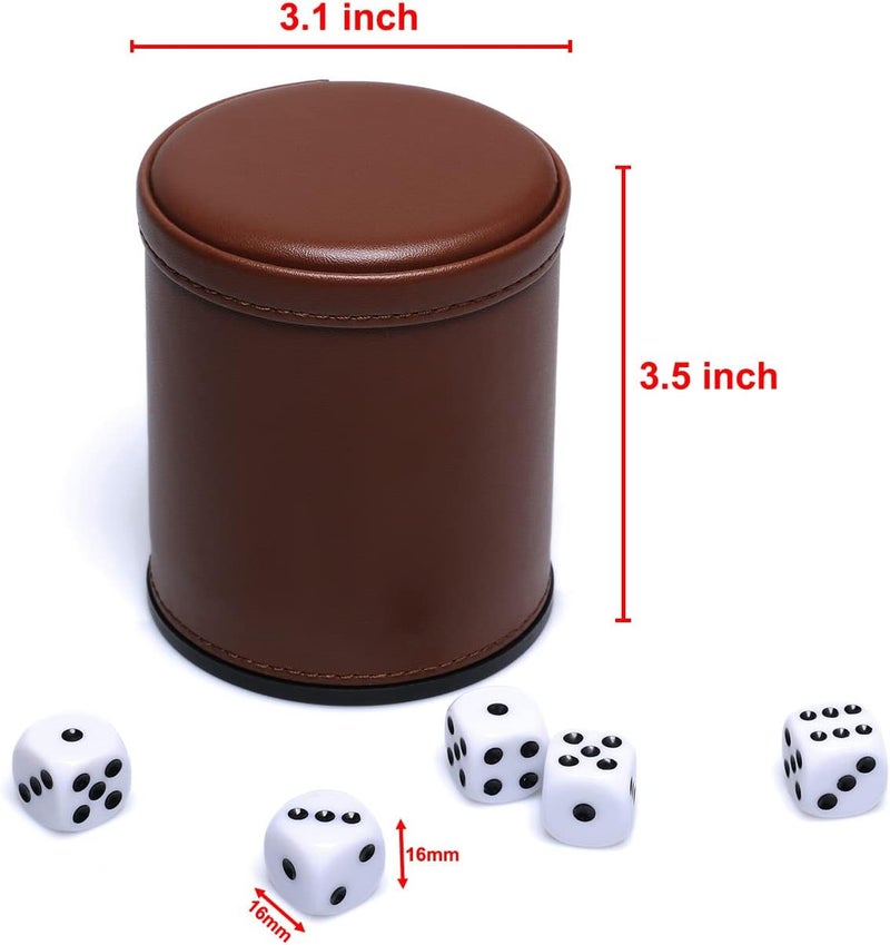 Bc Toptan 5 Pack PU Leather Dice Cups Felt Lining Quiet Shaker with 30 Dot Dice for Bar Party Yahtzee Farkle Dice Games - Image 3
