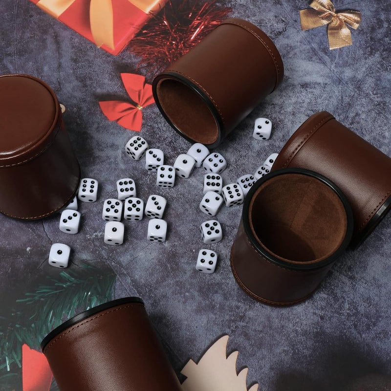 Bc Toptan 5 Pack PU Leather Dice Cups Felt Lining Quiet Shaker with 30 Dot Dice for Bar Party Yahtzee Farkle Dice Games - Image 5