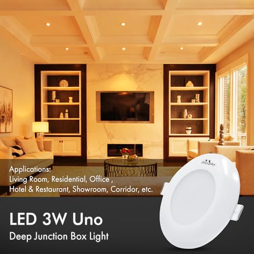 Murphy LED Uno 3W Round Deep Junction Box Light for False Ceiling | Warm White Mini Downlight | Anti-Glare Diffuser | Surge Protection | 45mm Cutout | 2 Years Warranty |Pack of 6 - Image 4