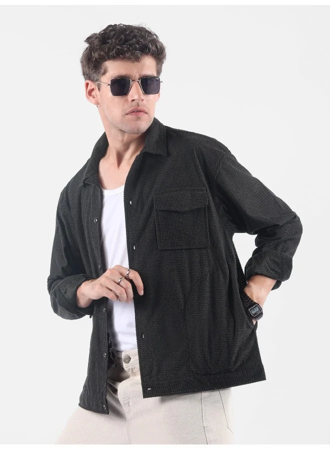 Beyoung Dark Grey Waffle Corduroy Shacket