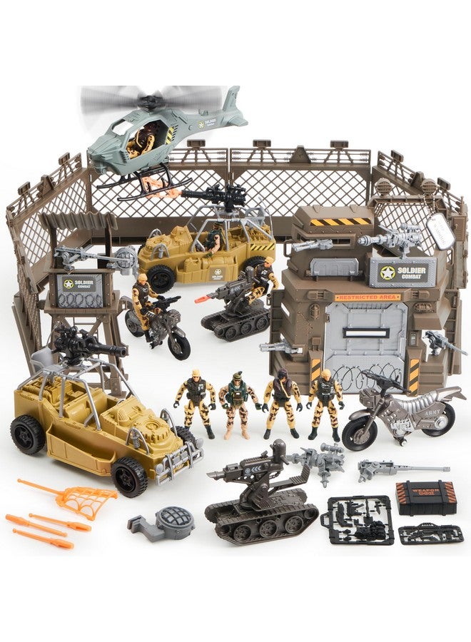جوين مجموعة ألعاب القاعدة العسكرية من JOYIN تتضمن مركبات الجيش وشخصيات رجال الجيش وملحقات معدات الأسلحة وألعاب القتال العسكرية - Image 1