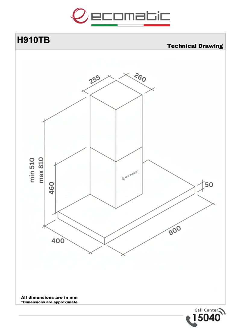 إيكو ماتك شفاط مطبخ 90 سم استانلس ستيل– تصميم حرف T-قوة شفط 1000 م³/الساعة – فلاتر معدنية – فلاتر كربون – 3سرعات-إضاءة LED - Image 2