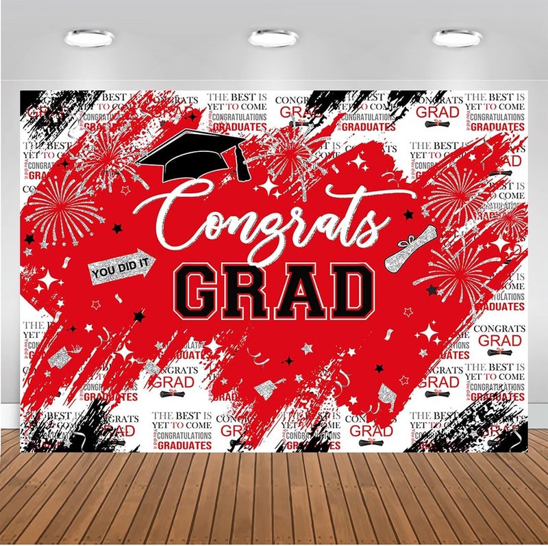 Mocsicka Graduation Backdrop Congrats Grad Red and Sliver Graduate Party Decorations Background Class of 2023 Photography Backdrops (Red, 8x6ft) - Image 5