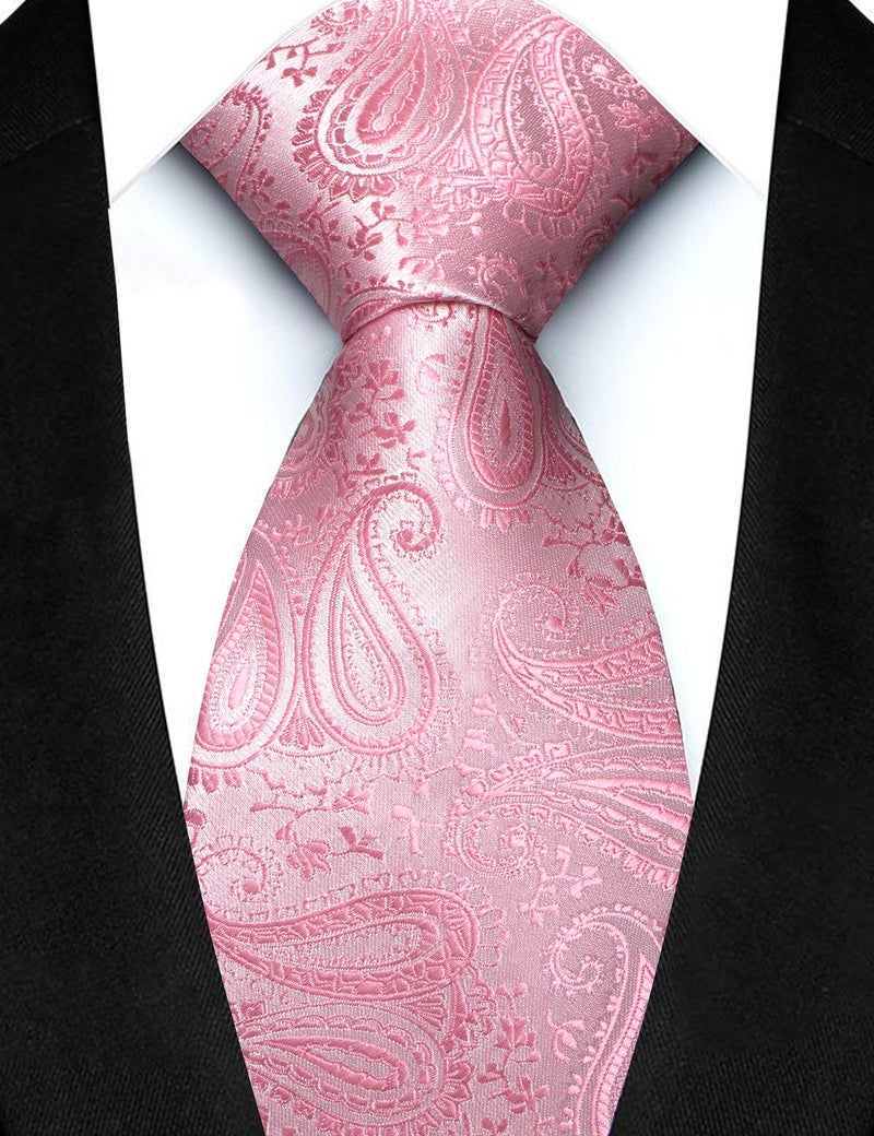 JEMYGINS Mens Pink Paisley Tie and Lapel Pin Necktie Pocket Square and Tie Clip with Sets for Business Casual 4PCS(17) - Image 3