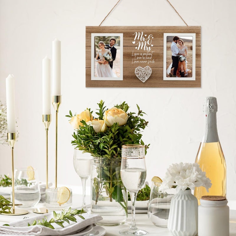 Calibron Personalized Wedding Gifts for Couples, Bridal Shower Gift for Bride, Mr & Mrs Photo Frame Holds 2pcs 4x6 Pictures, Unique Wedding Gifts for Newlyweds, Marriage Gift for Her/Him - Image 3