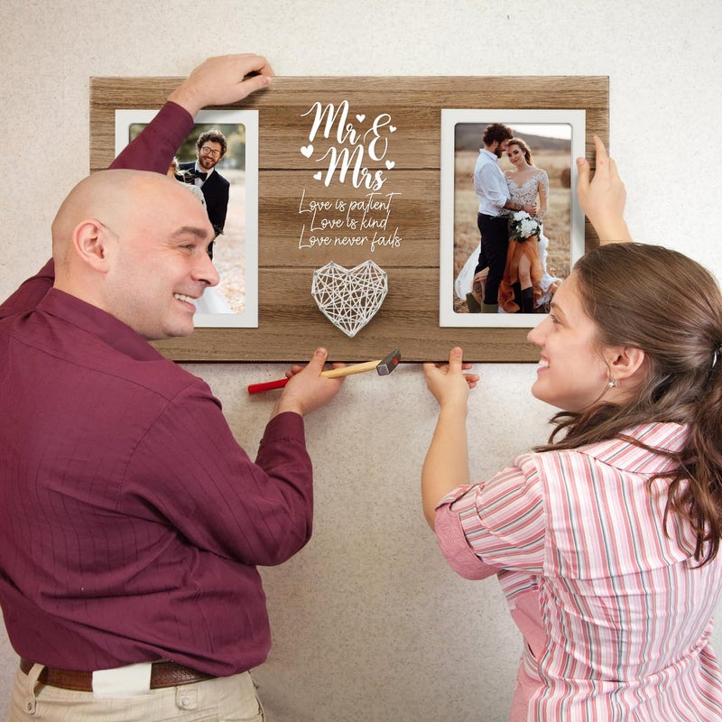 Calibron Personalized Wedding Gifts for Couples, Bridal Shower Gift for Bride, Mr & Mrs Photo Frame Holds 2pcs 4x6 Pictures, Unique Wedding Gifts for Newlyweds, Marriage Gift for Her/Him - Image 4