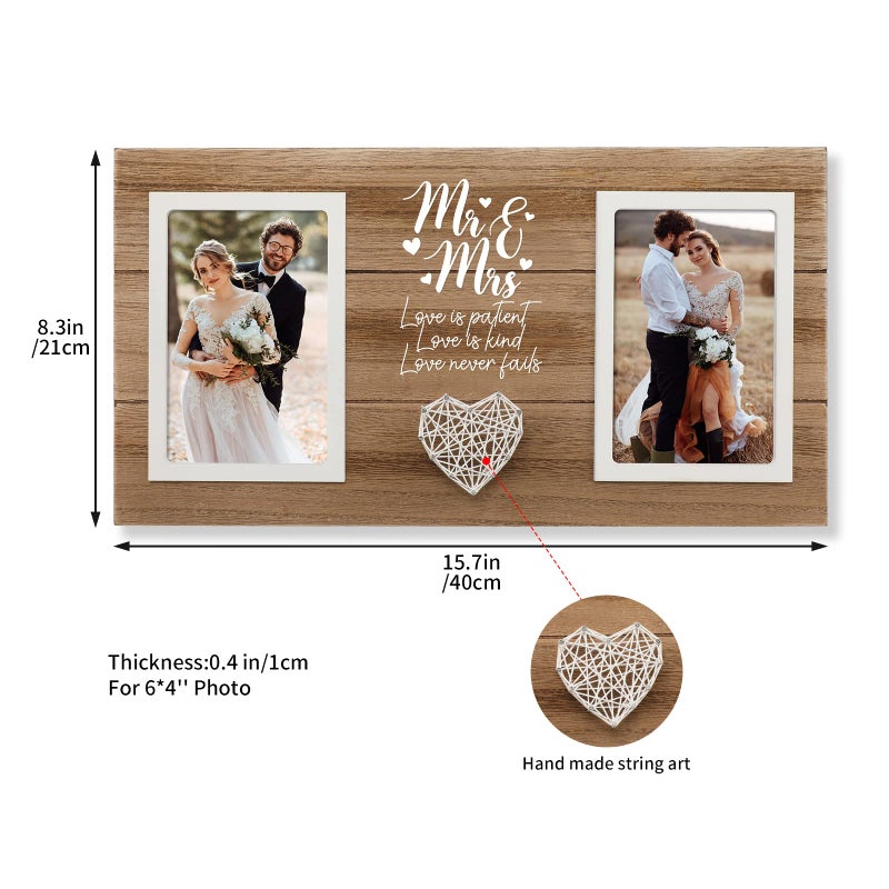 Calibron Personalized Wedding Gifts for Couples, Bridal Shower Gift for Bride, Mr & Mrs Photo Frame Holds 2pcs 4x6 Pictures, Unique Wedding Gifts for Newlyweds, Marriage Gift for Her/Him - Image 5
