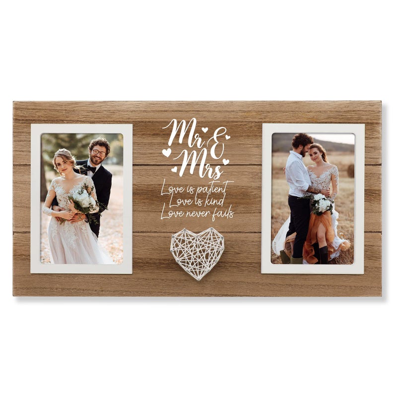 Calibron Personalized Wedding Gifts for Couples, Bridal Shower Gift for Bride, Mr & Mrs Photo Frame Holds 2pcs 4x6 Pictures, Unique Wedding Gifts for Newlyweds, Marriage Gift for Her/Him - Image 1