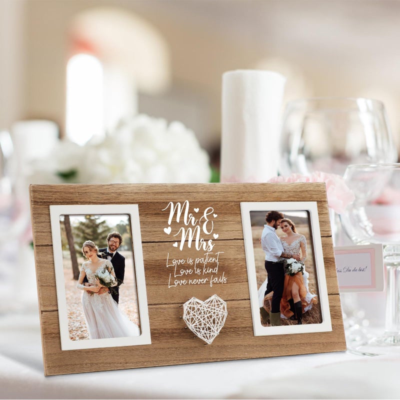Calibron Personalized Wedding Gifts for Couples, Bridal Shower Gift for Bride, Mr & Mrs Photo Frame Holds 2pcs 4x6 Pictures, Unique Wedding Gifts for Newlyweds, Marriage Gift for Her/Him - Image 2