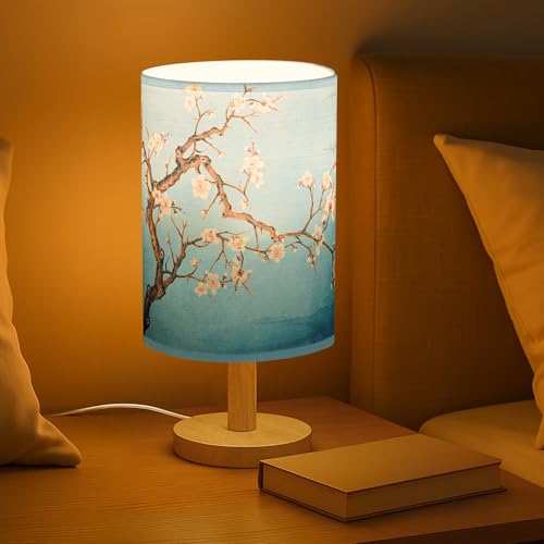ABOUT SPACE Incandescent Night Lamp,Magnolia Themed Bedside Reading Lamp with Wooden Base for Night,Bed Room,Living Room,Home & Decor,Cylindrical Lamp Shades for Living Room with Light(Bulb Included) - Image 1