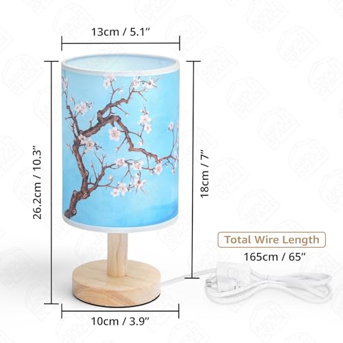ABOUT SPACE Incandescent Night Lamp,Magnolia Themed Bedside Reading Lamp with Wooden Base for Night,Bed Room,Living Room,Home & Decor,Cylindrical Lamp Shades for Living Room with Light(Bulb Included) - Image 2