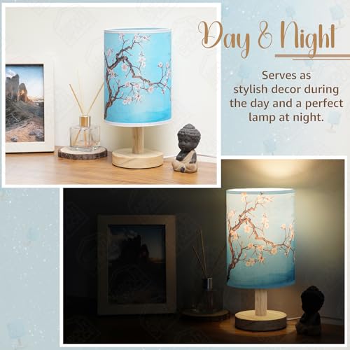 ABOUT SPACE Incandescent Night Lamp,Magnolia Themed Bedside Reading Lamp with Wooden Base for Night,Bed Room,Living Room,Home & Decor,Cylindrical Lamp Shades for Living Room with Light(Bulb Included) - Image 5
