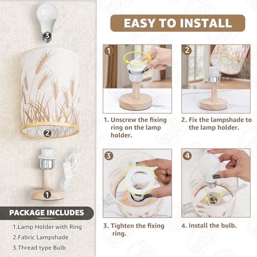 ABOUT SPACE Incandescent Night Lamp,Magnolia Themed Bedside Reading Lamp with Wooden Base for Night,Bed Room,Living Room,Home & Decor,Cylindrical Lamp Shades for Living Room with Light(Bulb Included) - Image 4